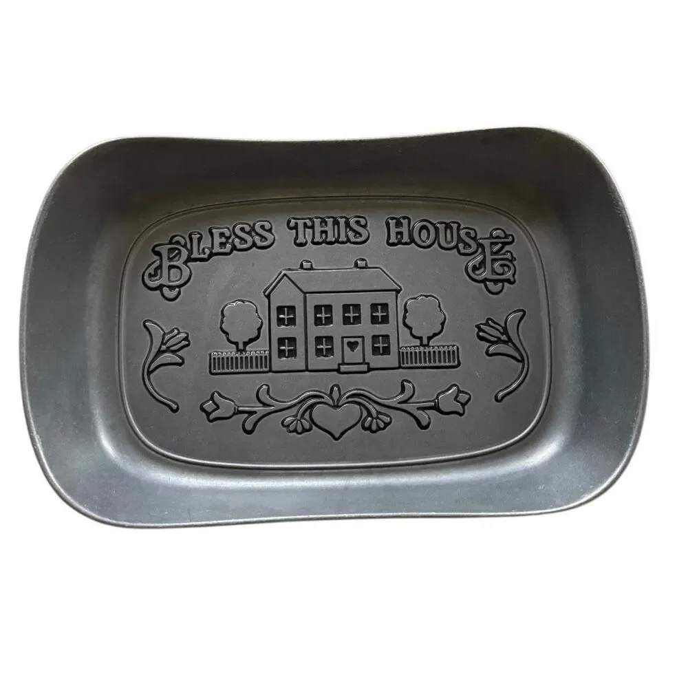 Vintage Wilton Armetale Bless This House Pewter Bread Tray